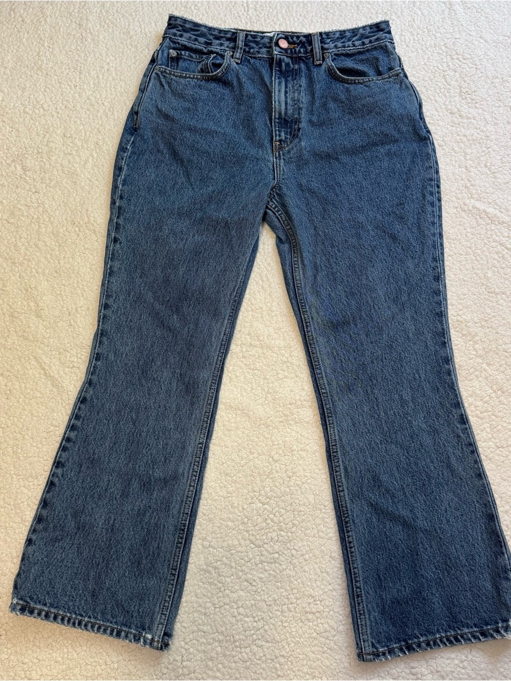 GANNI Betzy Blue Cropped High Rise Flare Jeans Size29W/32L 100% Organic Cotton